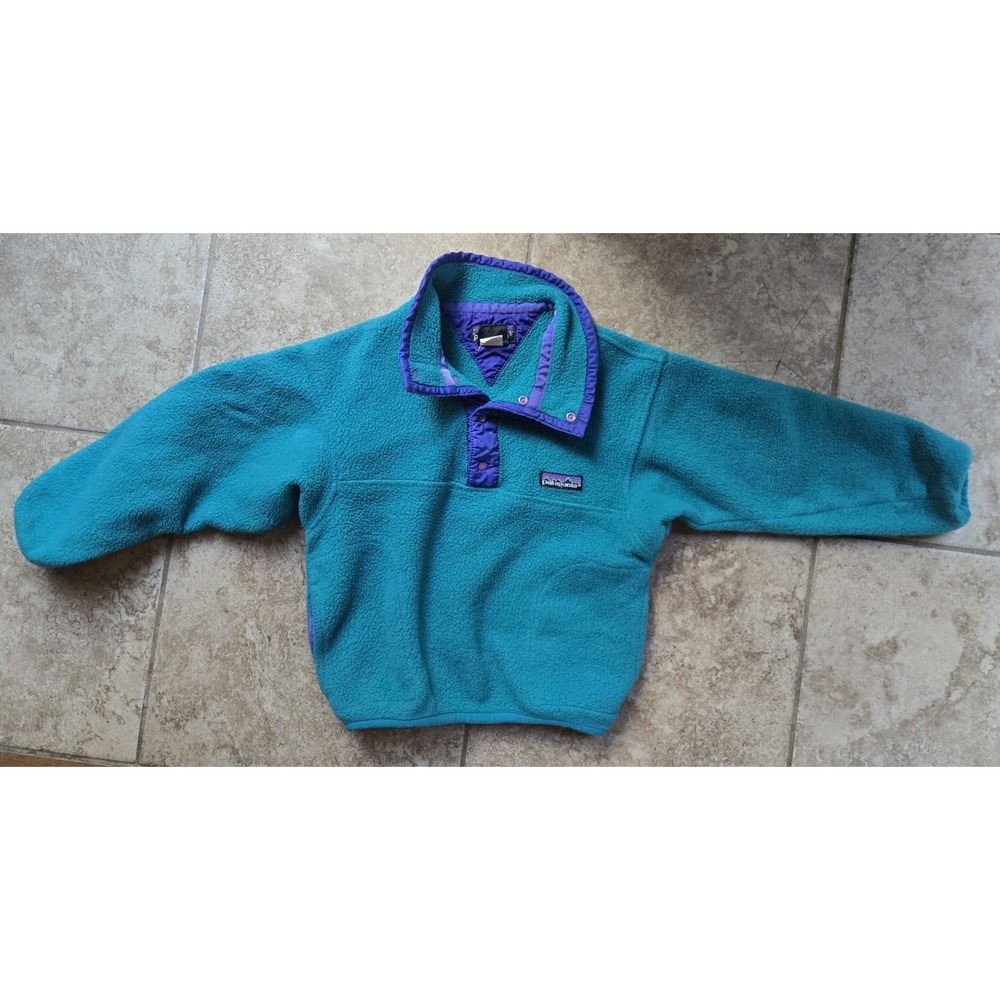 VTG Kids Patagonia Synchilla Snap Fleece Size 6 1993 Teal And Purple Pockets